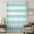 thumbnail image 3 of Aqua Striped Sheer Curtains 72 Inch Length, Light Filtering Voile Curtain Panel, Rustic Farmhouse Stripes Rod Pocket Drapes Window Treatments for Living Room Bedroom 52"x72", 3 of 9