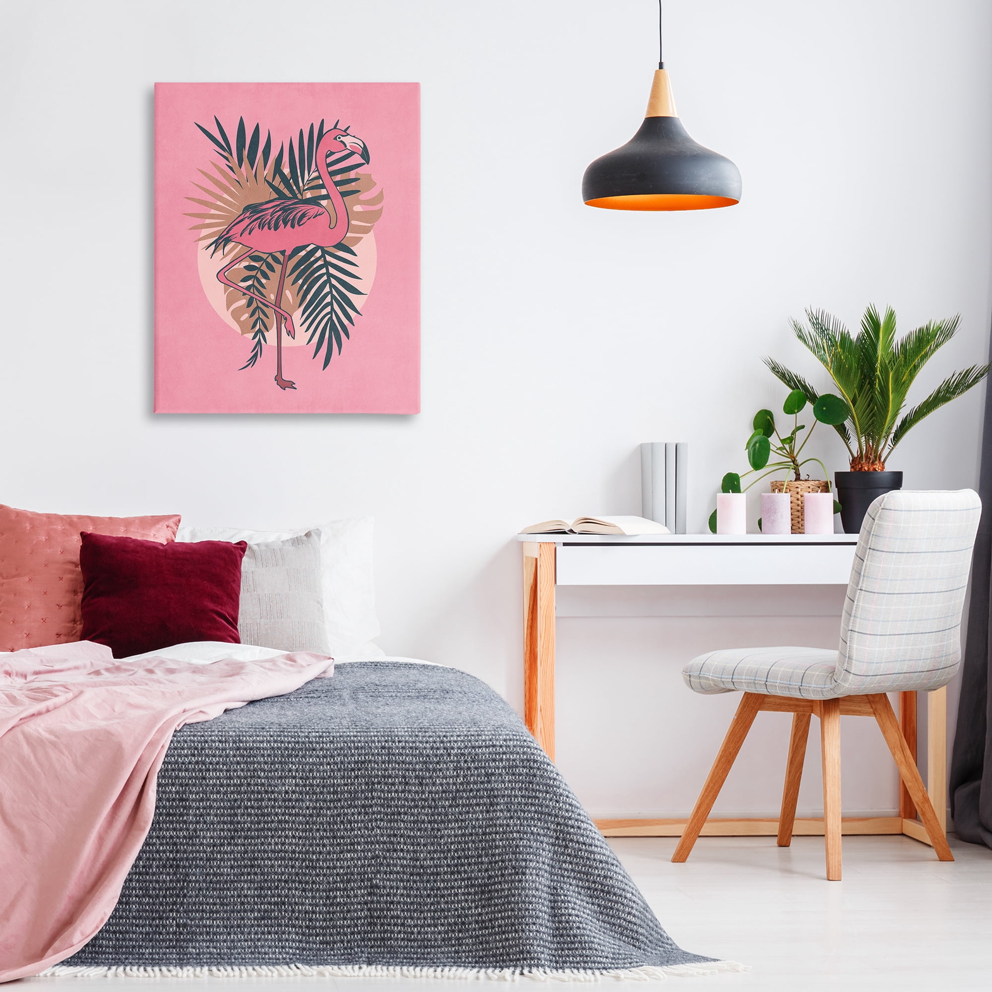 Stupell Industries Pink Retro Flamingo Animals Painting Wrapped Canvas Art Print Wall Art, 30 x 40