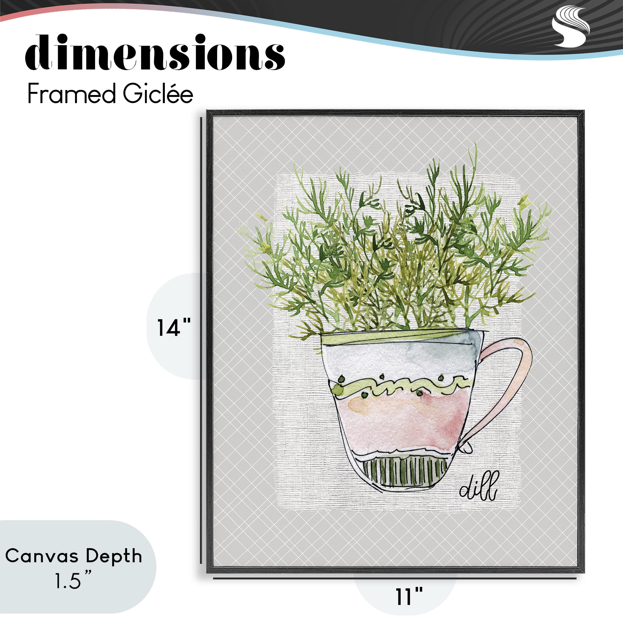 Stupell Industries Dill Herb Mug Black Framed Giclee Art, design by Livi Finn