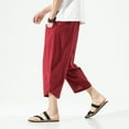 thumbnail image 2 of HXWCHs Men's Drawstring Linen Pants Wide Leg Travel Wear Red XXXL, 2 of 9