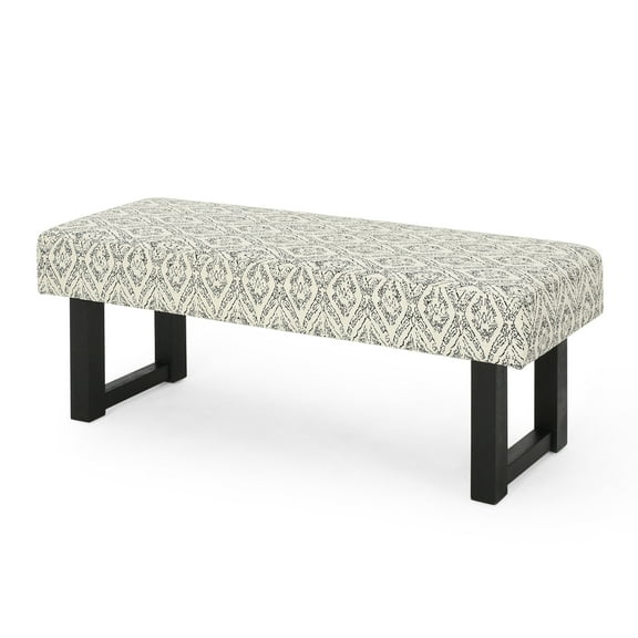 GDF Studio Buncombe Boho Fabric Upholstered Bench, Black Print and Black
