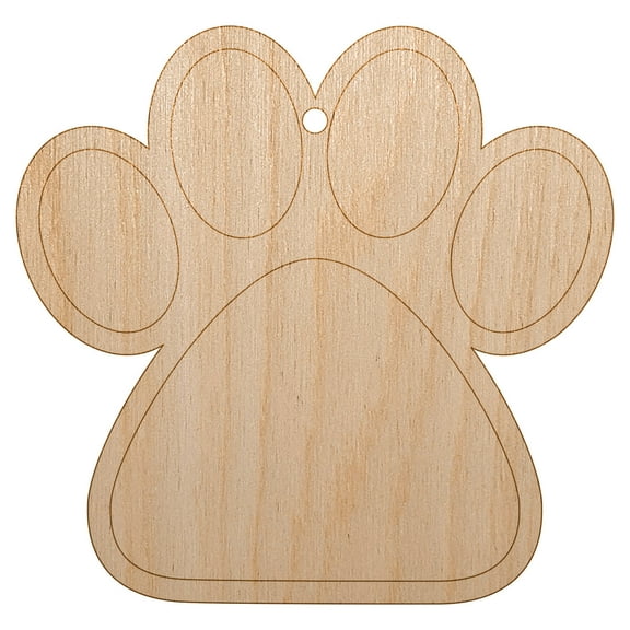 Paw Print Solid Wood Holiday Christmas Tree Ornament Unfinished DIY Pre-Drilled Craft