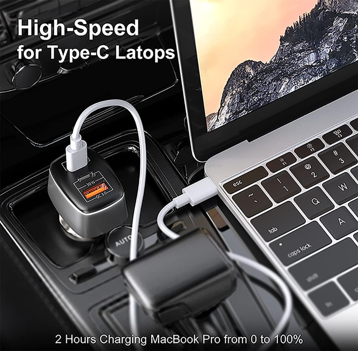 USB C Car Charger 95W, PD 65W PPS 45W QC3.0 30W Type-C Fast Cigarette Lighter Charger for iPad/MacBook/Laptop iPhone 15/14/13/12 Pro Max, Samsung Galaxy, Google Pixel, with Type-C Cable