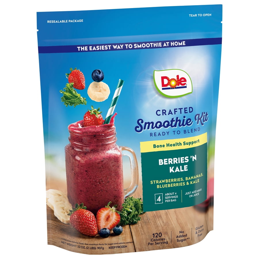 Dole Fruit and Veggie Smoothie Blends, Frozen Berries 'N Kale Blend, 32 oz