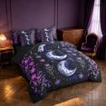 thumbnail image 2 of Homewish Boho Moon Stars Queen Bedding, Purple Floral Bedding Comforter Set Queen, Black Reversible 7 Pieces, 2 of 7