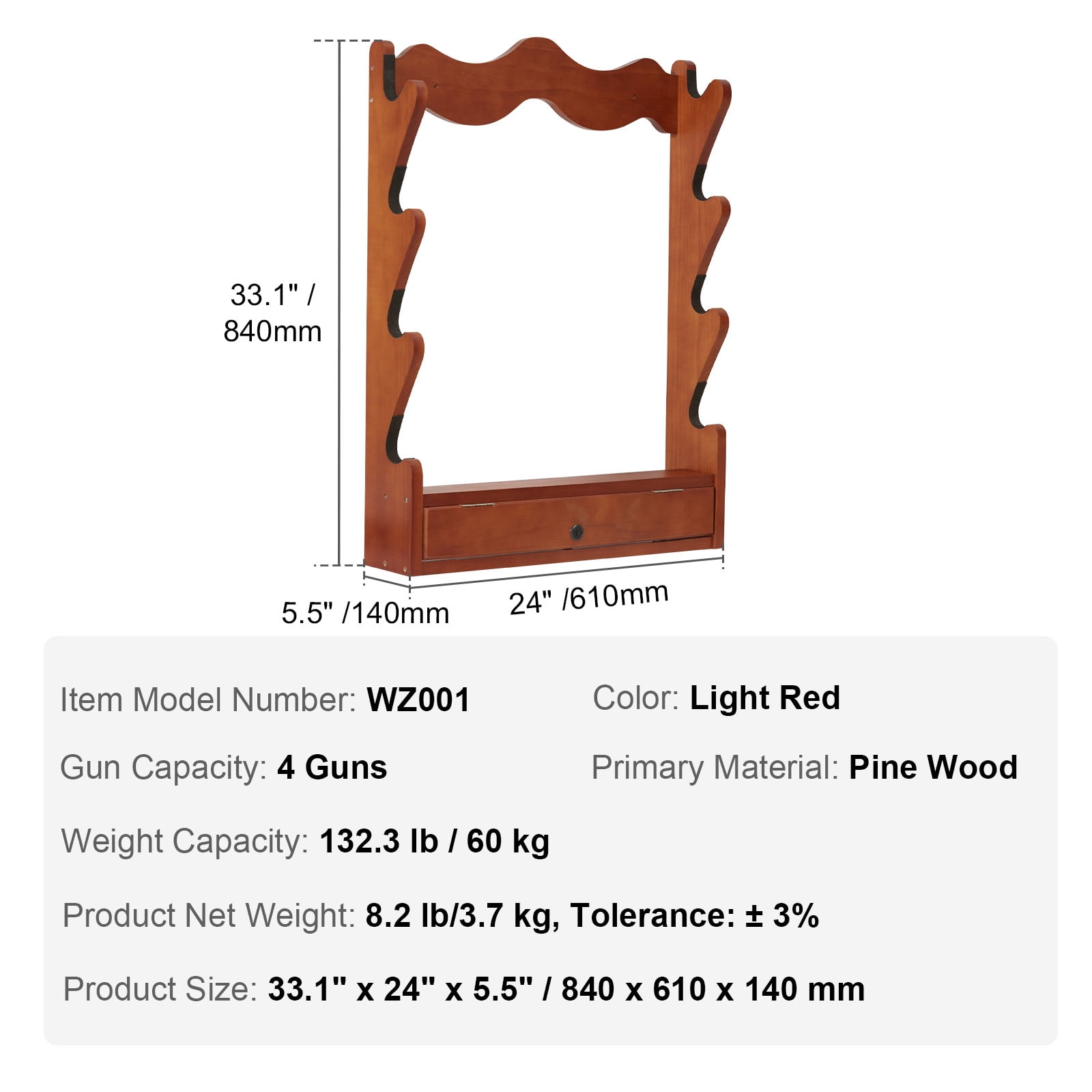 KFFKFF Wooden Gun Rack Wall Mount, Rifle and Shotgun Display Rack for 4 Firearms, 132 lb Capacity with Soft Padding for Secure Storage
