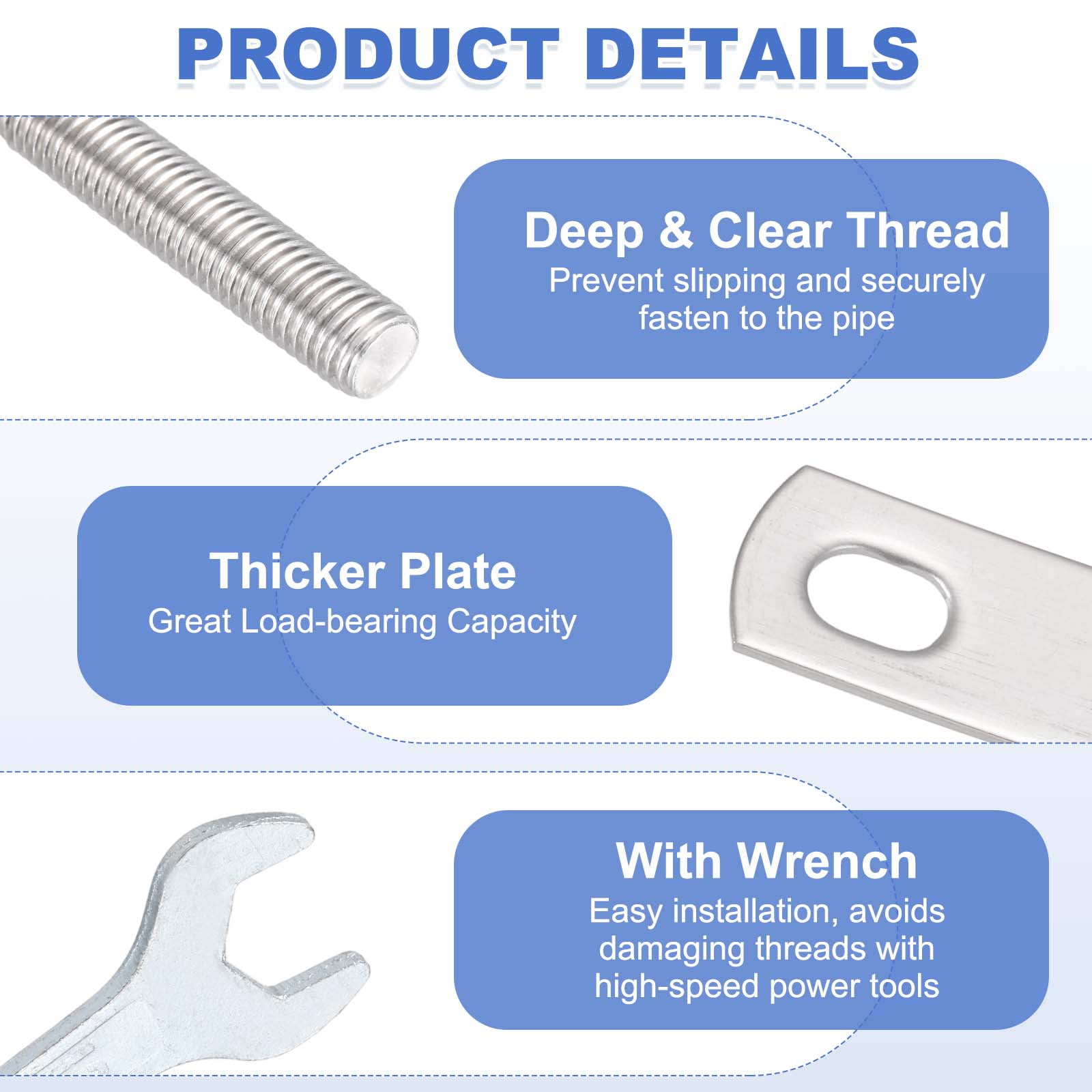 Uxcell 2 Sets M10 Square U-Bolts, 3.19" Inner Width 3.94" Length 304 Stainless Steel U Clamp Bolts with Nuts, Plates and Wrench