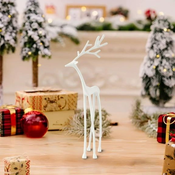 Reindeer Christmas Decorations 2026 - Black Reindeer Statues - Modern Xmas Figurines - Indoor Holiday Decor - Table Centerpieces - Ideas for Mantel Living Room Bedroom Office (White-A)
