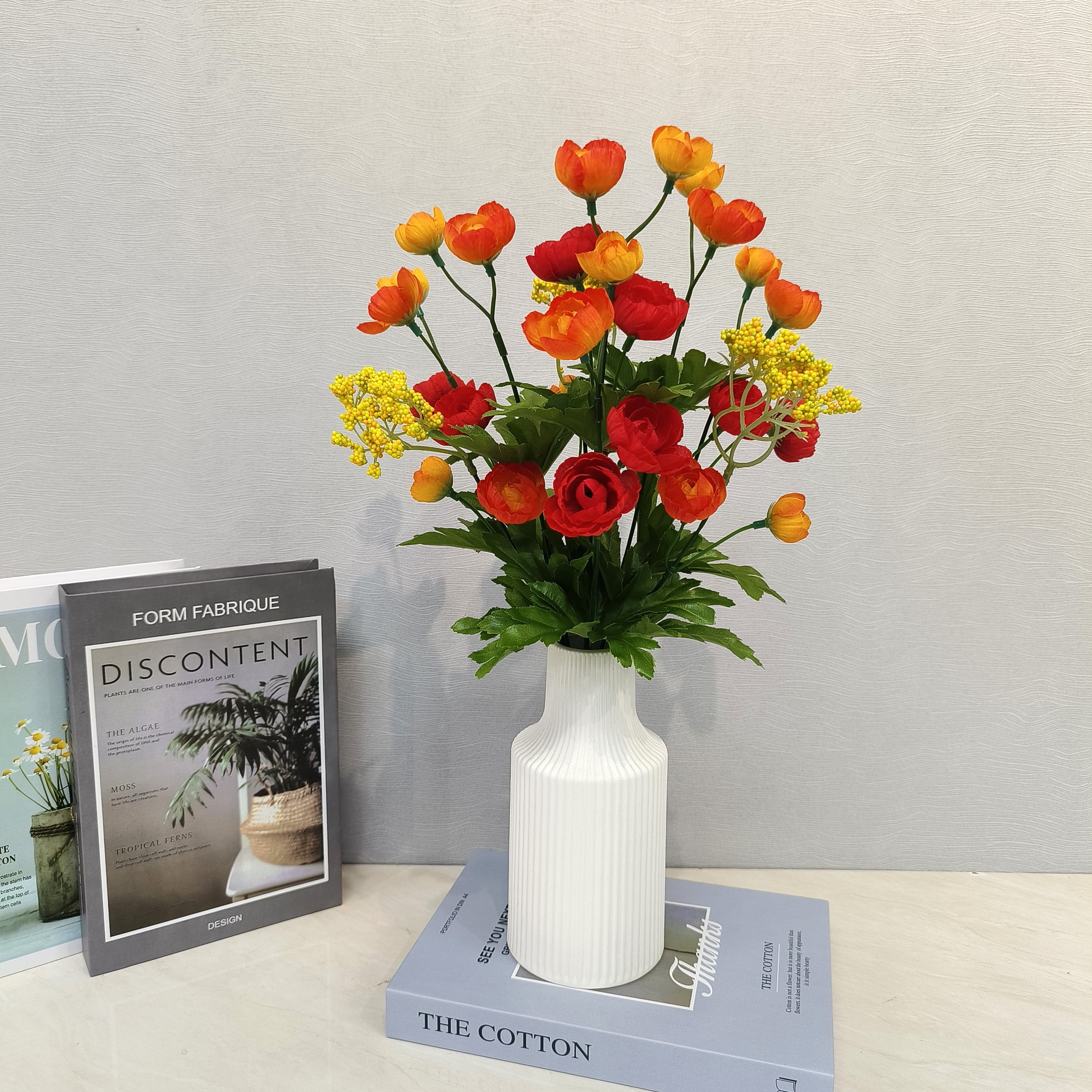 Mainstays 17" Artificial Red and Orange Ranunculus Bush,  Indoor Use.