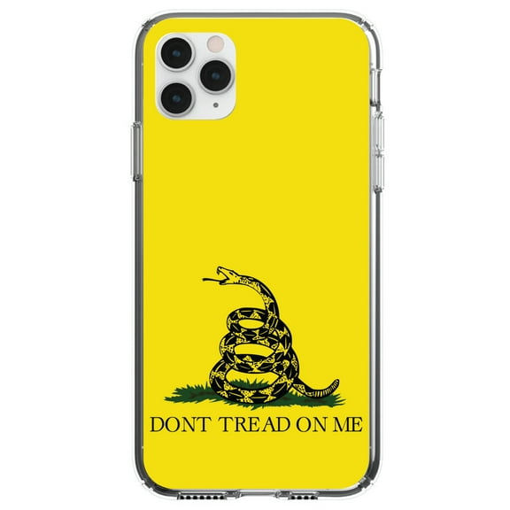 DistinctInk Clear Shockproof Hybrid Case for iPhone 13 Pro MAX (6.7" Screen) - TPU Bumper, Acrylic Back, Tempered Glass Screen Protector - Don't Tread On Me - Gadsden Flag