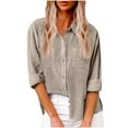 thumbnail image 4 of XFLWAM Womens Cotton Linen Blouses Button Down Shirt Fall Casual Long Sleeve Solid Color Shirts Loose Work Tops with Pockets Gray S, 4 of 8