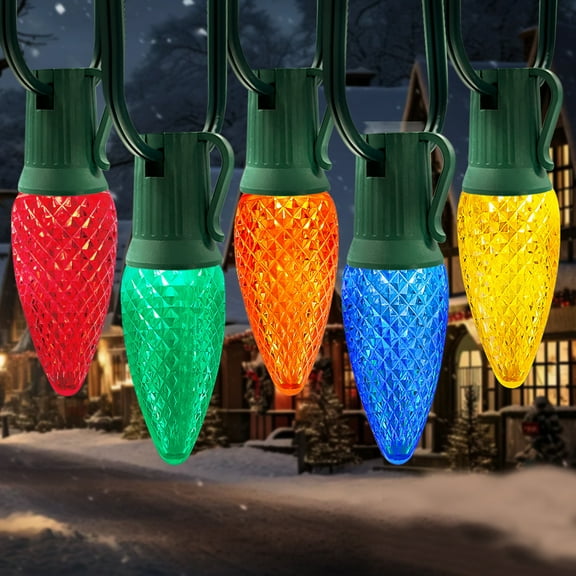 LAMPHOME Multi Color C9 Christmas String Light Outdoor, 25FT Shatterproof LED for House Rooflines & Pathways, Connectable Waterproof Vintage Christmas Light for Tree, Yard, Patio, Porch, Garden