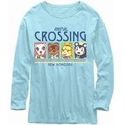 Animal Crossing: New Horizons - Tom Nook, K.K., Isabelle & Mabel Able Character Adult Long Sleeve T-Shirt (Small, Blue)