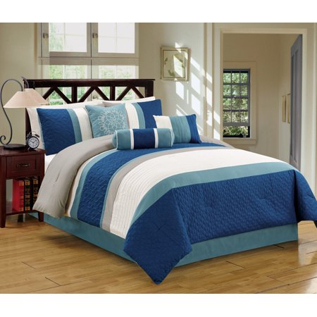 7 Piece Navy/Beige Comforter Set