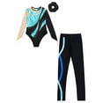 thumbnail image 3 of TTAO Kids Girls Rhinestone Gymnastic Ballet Leotard Dance Unitard Biketard and Leggings Pants Hair Band Set A Turquoise 12, 3 of 5