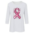 thumbnail image 4 of YFNNUP Women's Pink Ribbon Printed Shirts 3/4 Sleeve Breast Cancer Shirt Casual Crewneck Tee Shirts Slim Fit T-Shirts, 4 of 4