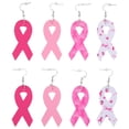 thumbnail image 1 of pares de pendientes colgantes elegantes de cuero para mujer con concienciación sobre el cáncer de mama., 1 of 6