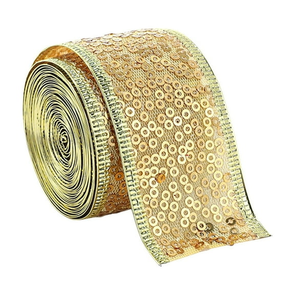 HOARBOEG Gold Hollow Sequin Christmas Ribbon for Tree Decoration, Adhesive Glitter Mesh Ribbon for Wreaths, Gift Wrapping, Reusable Fabric Rattan Style Trim