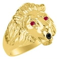 thumbnail image 4 of RYLOS 14K Yellow Gold Lion Head Ring  Black Diamond Mouth & Gemstone in Eyes Fun Designer Rings - Ruby Mens Jewelry Size 7, 4 of 9