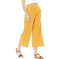 thumbnail image 3 of Ambiance Women's Juniors Summer Linen Wide-Leg Culotte Pants (Mustard, Large), 3 of 4