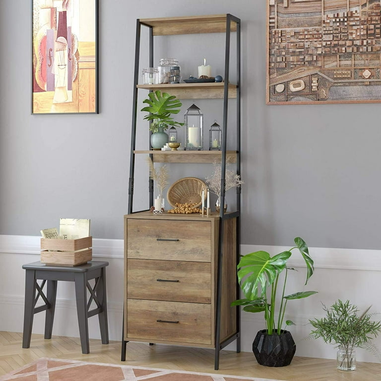 Cinak Storage Cabinet Ladder Shelf, Leaning Bookcase With Storage Cabinet