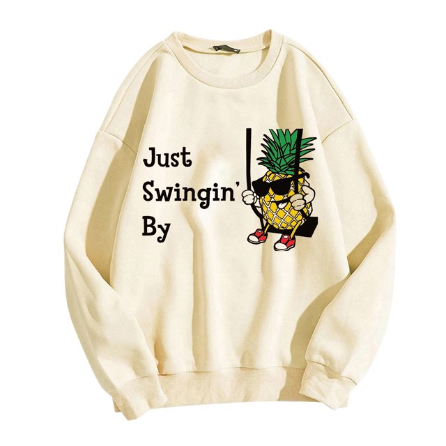 Gibobby Tops Mujeres Casual Suéter casual de manga larga con cuello redondo y estampado de Just Swingin By para mujer (Beige, M)