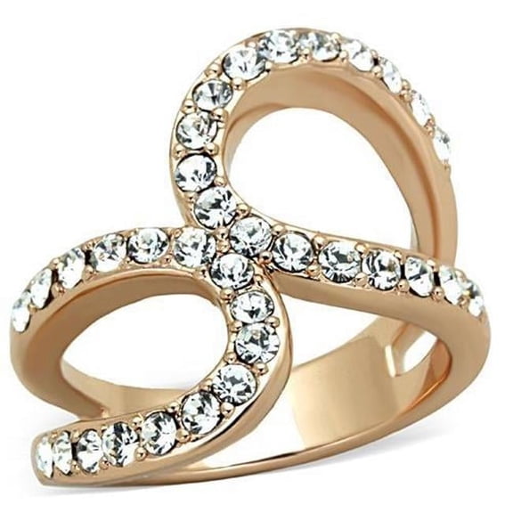 Women IP Rose Gold Stainless Steel Ring with Top Grade Crystal in Clear - Size 7