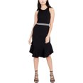 thumbnail image 1 of Rachel Roy Robe Évasée à Rayures Varsity pour Femmes, Noir, Très Grand, 1 of 1