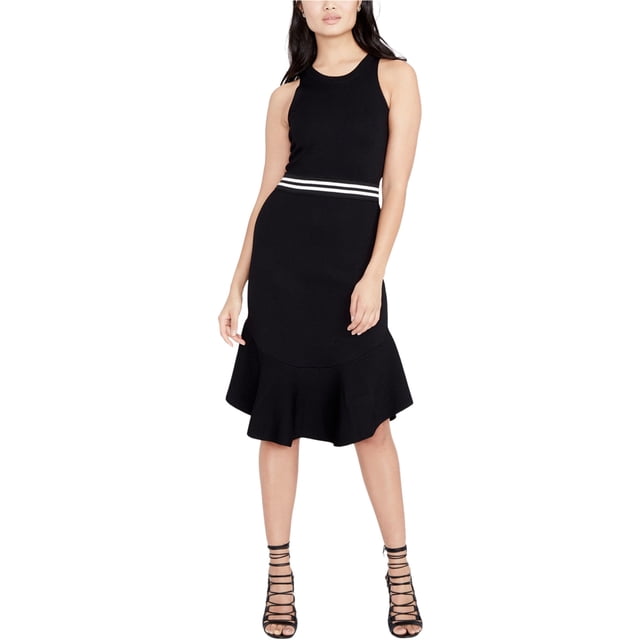 Rachel Roy Robe Évasée à Rayures Varsity pour Femmes, Noir, Très Grand
