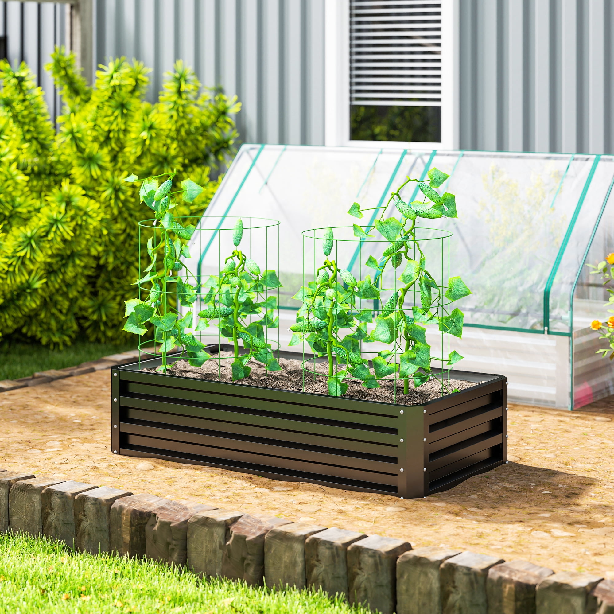 Outsunny 4' x 2' x 1' Galvanized Raised Garden Bed Planter Raised Bed with Steel Frame for Vegetables, Flowers, Plants and Herbs, Gray