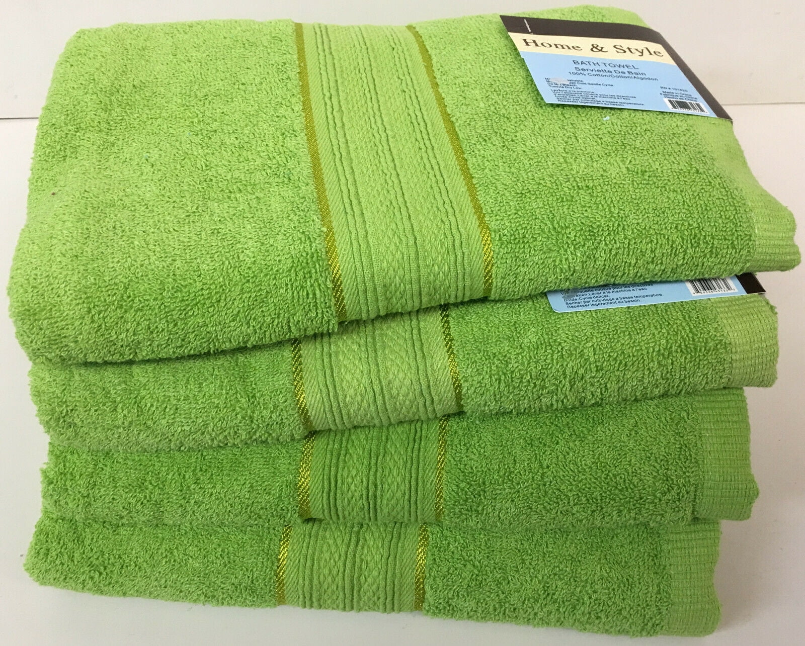 Set of 4 100 Cotton Bath Towels, Bright Green
