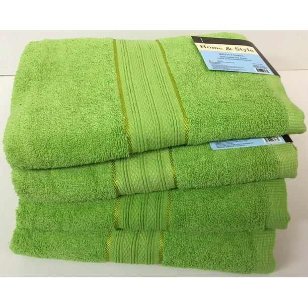 Set of 4 100 Cotton Bath Towels, Bright Green