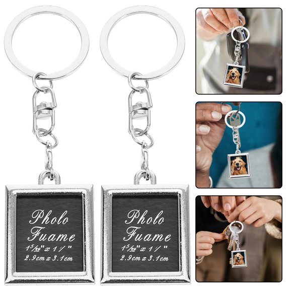 WHAMVOX 5Pcs Fashion Mini Photo Frame Metal Keychains Key Rings Keyfob Gift for Couple and Family (Silver)