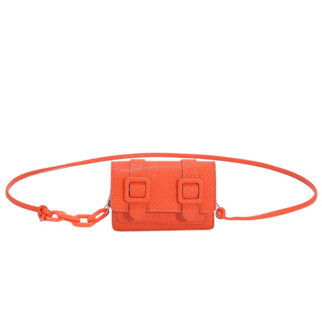 Mini Bolso cruzado para mujer, Bolso de hombro con hebilla de cuero (naranja)