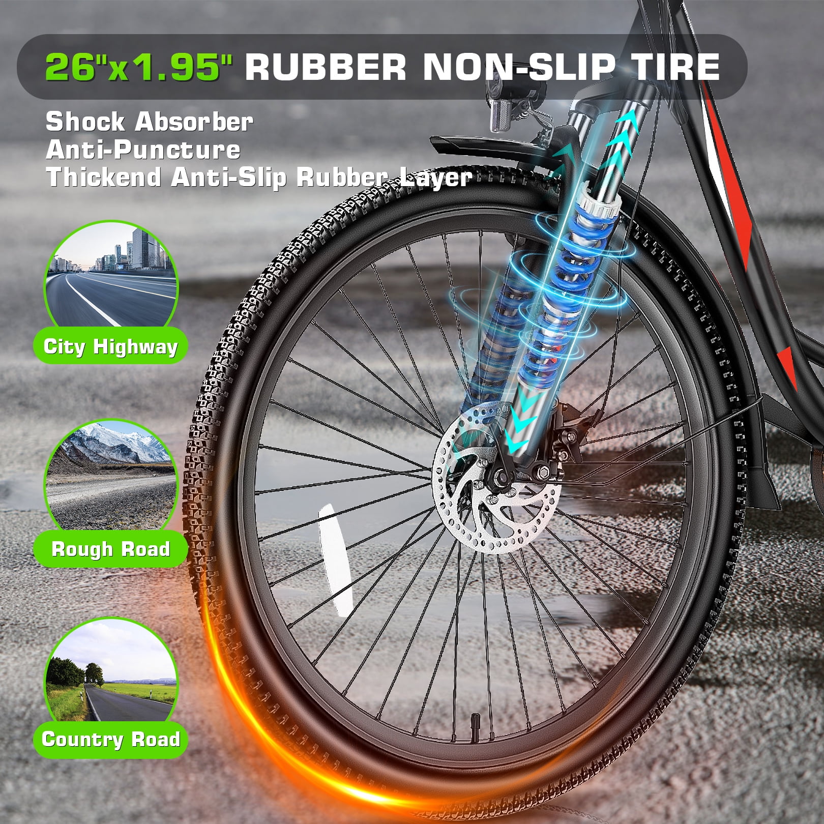 Elifine 26" Electric Bike, 500W Adult Electric City Bike with 48V 7.8Ah 374.4Wh Battery, Low-Step Thru Hybrid Cruiser Electric Bicycle, Shimano 7 Speed Commuter Ebike for Adults Women,5 Modes, UL2849