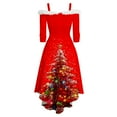 thumbnail image 5 of IWRICH Off Shoulder Christmas Tree Dresses for Women Warm Shaggy V Neck Dress Xmas Snowflake Graphic High Low Cocktail Skirts 2025 Red XXL, 5 of 5