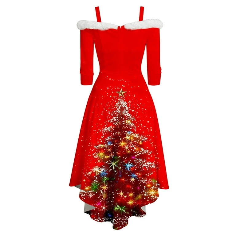Iwrich Off Shoulder Christmas Tree Dresses for Women Warm Shaggy V Neck Dress Xmas Snowflake Graphic High Low Skirts 2025 Red XL, Women's Iwrich Off Shoulder Christmas Tree Dresses for Women Warm Shaggy V Neck Dress Xmas Snowflake Graphic High Low Skirts 2025 Red XL, Women's