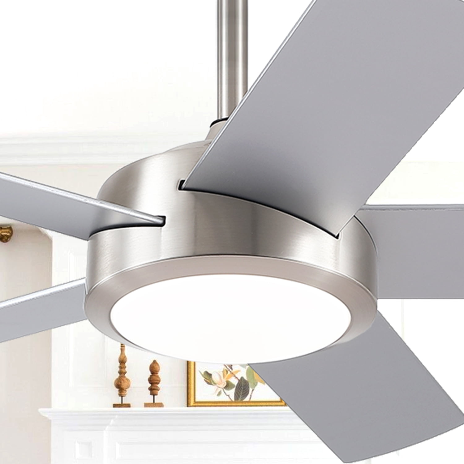 YIOSI 46" Nickel Ceiling Fan with Lights & Remote - Modern Low Profile, Reversible DC Motor, 5 Dual-Sided Blades, LED Light, APP/Remote Control, Quiet & Energy Efficient - Nickel