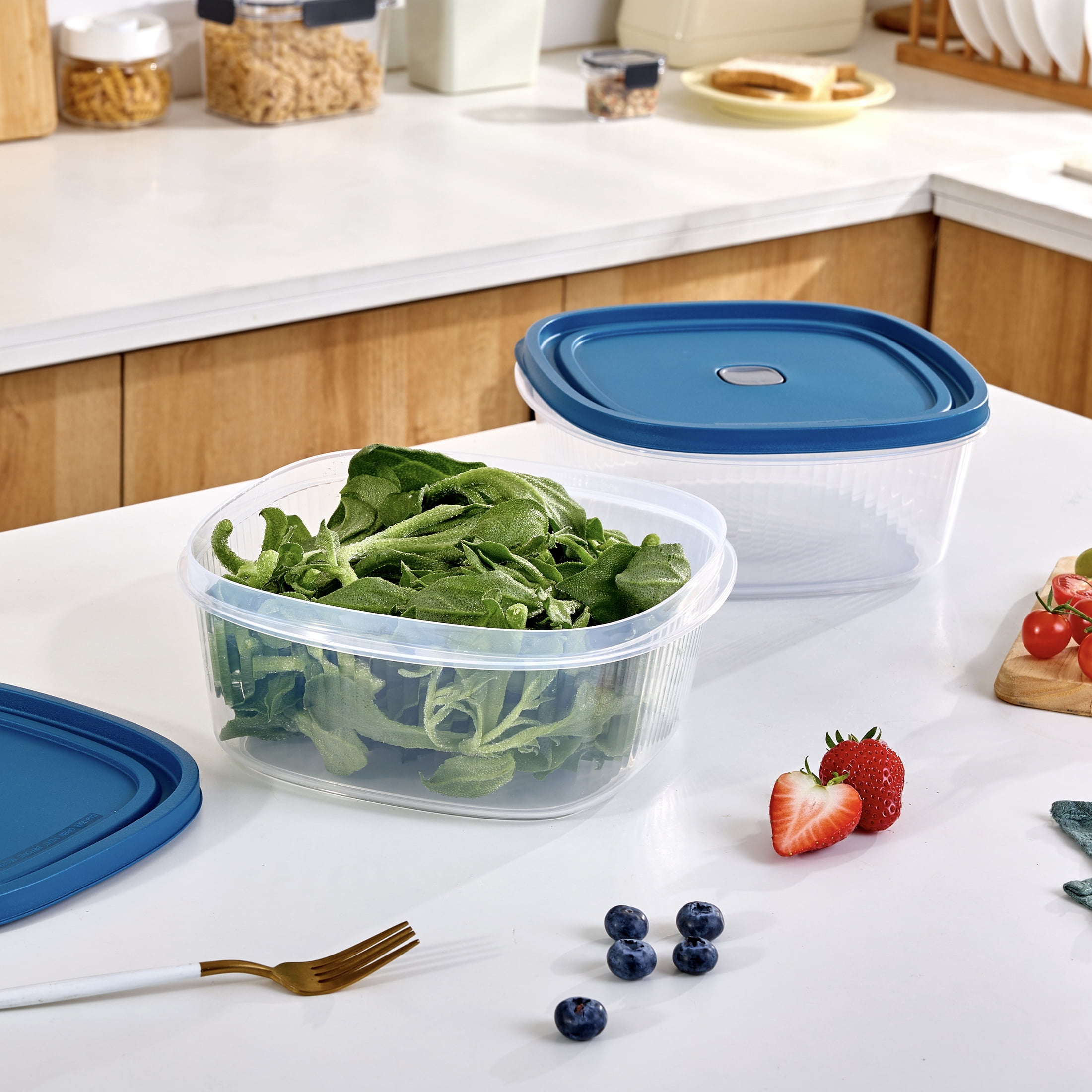 (2 pack) Mainstays Reusable Food Storage Container, Large Square, Plastic 2-Pack, 2 Containers with Lids, 14 Cups, Ideal for Snacks and Meal Prep