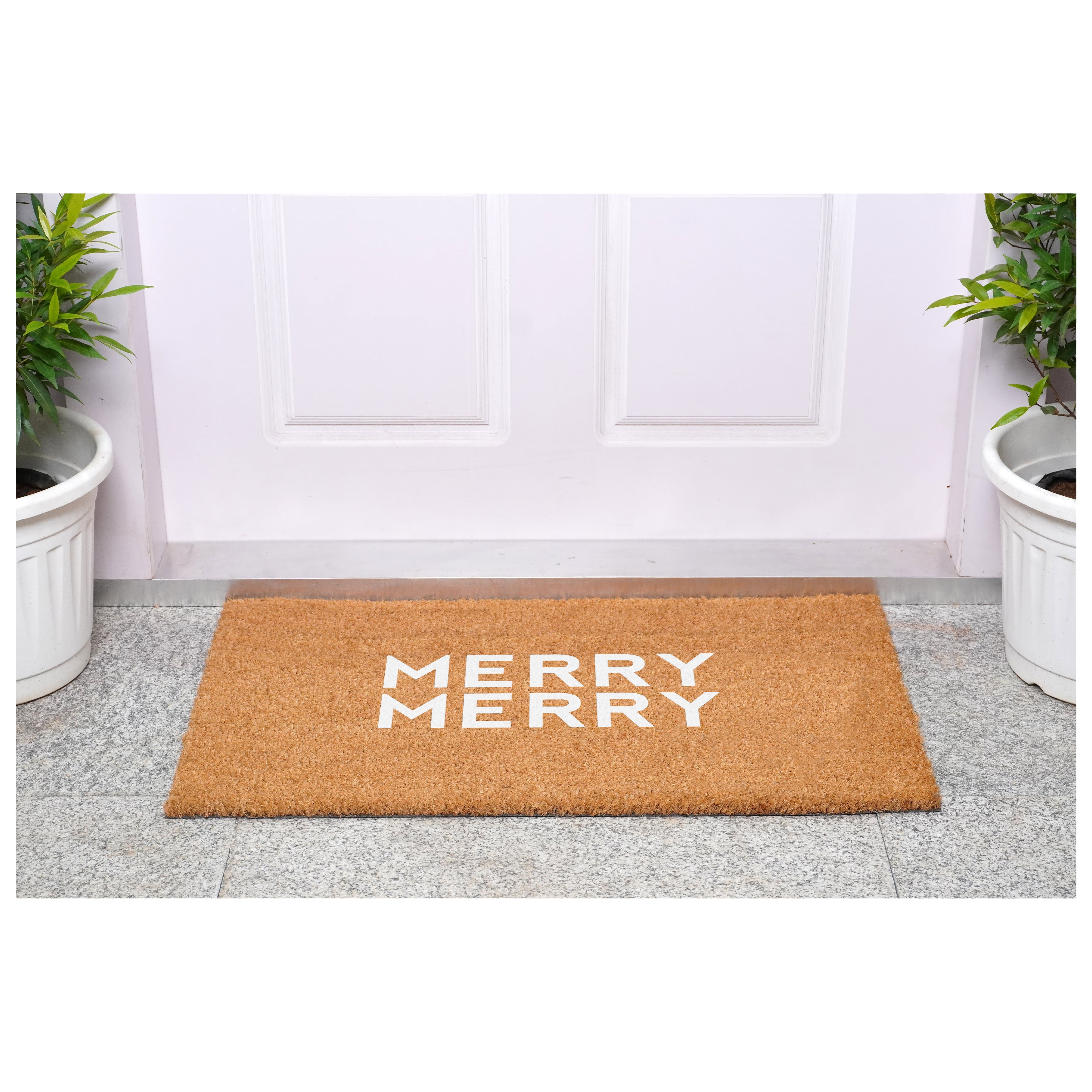 White Modern Merry Doormat 24" x 36"