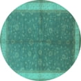 thumbnail image 1 of Ahgly Company Machine Washable Indoor Round Oriental Turquoise Blue Industrial Area Rugs, 7' Round, 1 of 4
