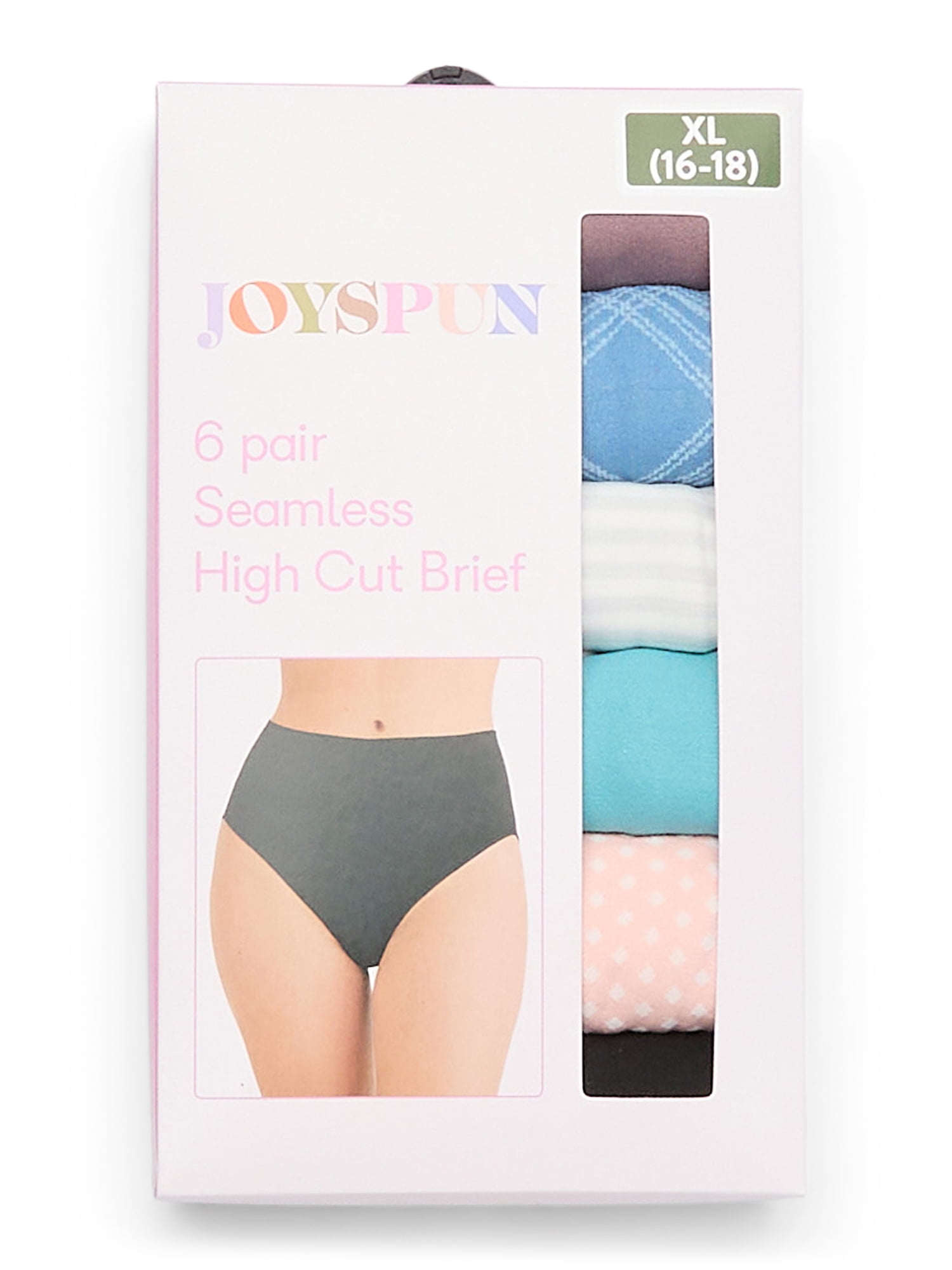Joyspun Women's Seamless High Cut Panties, 6-Pack, Sizes XS-XXXL