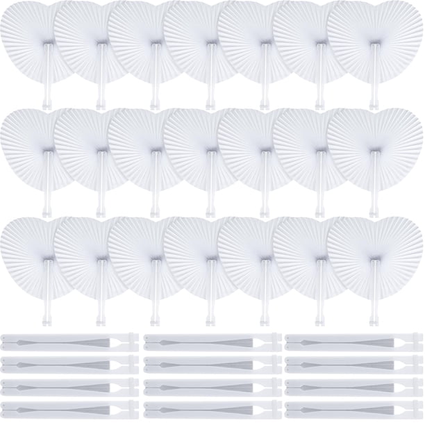 Blulu Paquete de 60 Abanicos de Mano Plegables Abanicos de Boda para Invitados Abanicos de Papel para Favores de Boda Surtido en Forma de Corazón con Mango de Plástico para Suministros de Fiesta de Cu