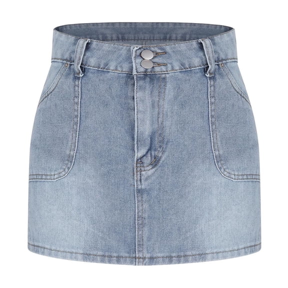 SROBPTY Skirts for Women Summer Solid Denim Button Zip with Pockets Midi for Casual Wear