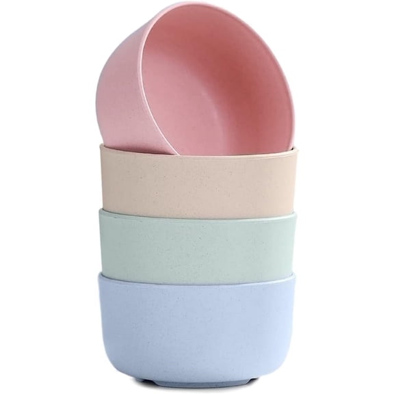 4 Pcs Round Wheat Straw Bowls,Stylish Colorful Small Bowls,Strong and Unbreakable Dinner Bowls,Reusable Dishwasher Safe Rice Bowls,Durable Eatting Bowls for Dessert Snacks Noodles Cereal