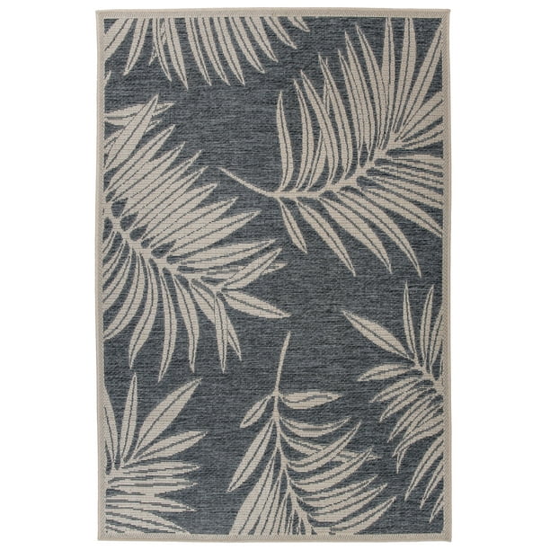 Contemporary Floral Blue 5' x 7' Indoor/Outdoor Area Rug