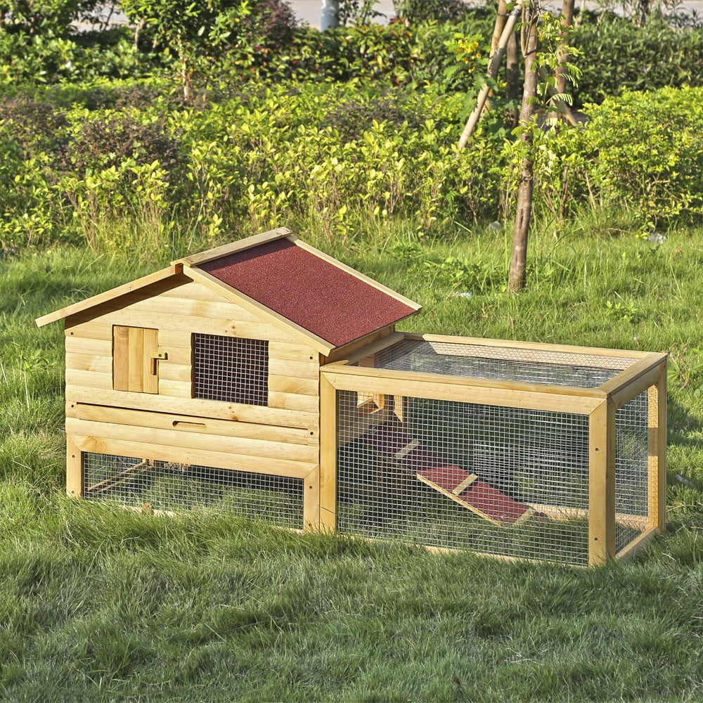 iKayaa 62" Wooden Chicken Coop Waterproof Solid Wood Rabiit Hutch with