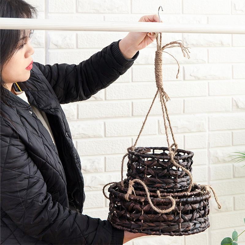 JZROCKER Handmade Hanging Woven Rattan Planter Storage Basket Flower Baskets for Home Garden Outdoor Porch Decoration
