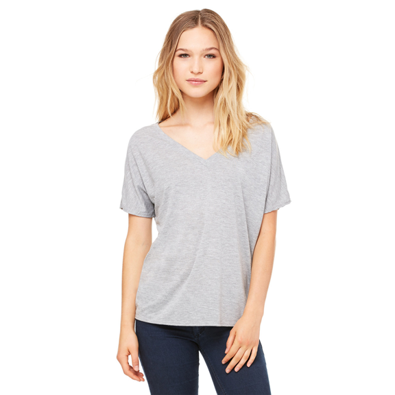BELLA CANVAS Short Sleeve V-Neck T-Shirt, Women’s Relaxed Slouchy Fit Athletic Heather Tee, S