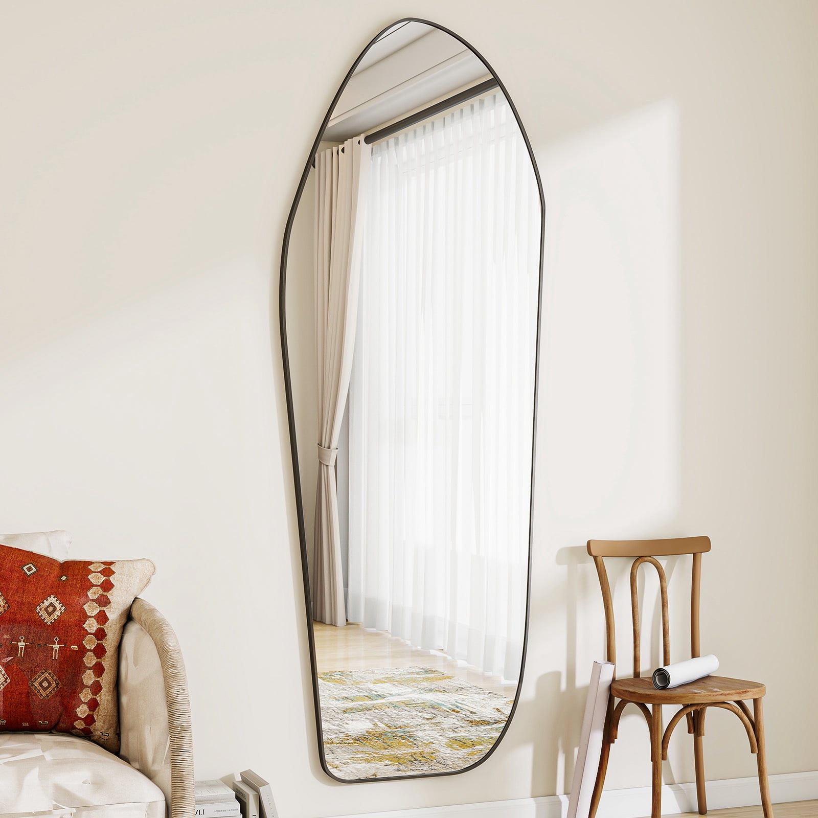 BEAUTYPEAK 24"x 67" Full length Irregular Mirror with Alumnium Frame Floor Mirror, Black